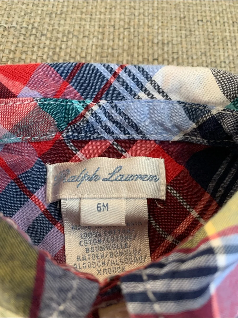 Baby Romper 100% cotton short sleeve Ralph Lauren Plaid baby boy size 6 months